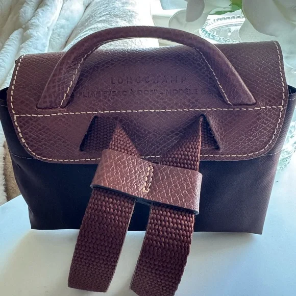 Longchamp Le Pliages Sac A Dos Foldable Backpack w/ Leather Accent EUC